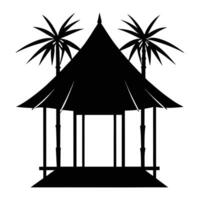 a black and white silhouette of a gazebo with palm trees vector