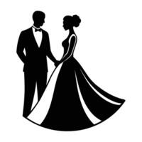 a silhouette of a bride and groom in formal attire vector