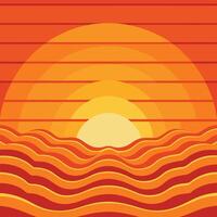 sunset illustration with waves and sun vector