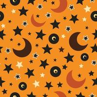 a pattern with stars and crescent moons on an orange background vector