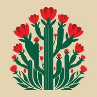 a cactus plant with red flowers on it. vector