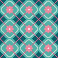 a pattern with pink flowers on blue and green. vector