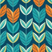 a colorful pattern with leaves on a blue background vector