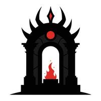 a black and red archway with flames coming out of it. vector