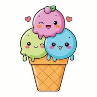 ice cream cone with three cute cartoon ice cream cones vector