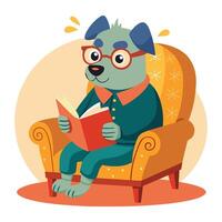 dog reading book illustration vector