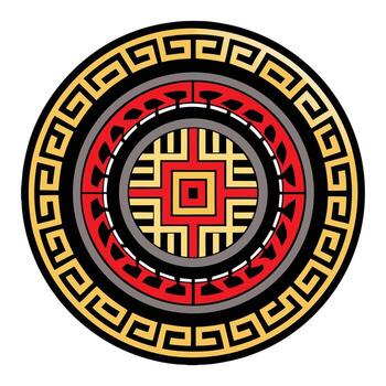 an image of a circular design with a red and black design vector
