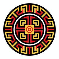a circular design with a red, yellow and black design. vector