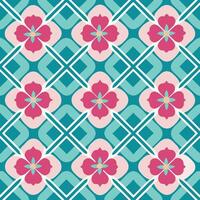a pattern with pink flowers on blue and green vector
