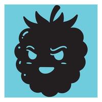 Playful illustration of a black blackberry with a funny cartoon face on a blue background vector