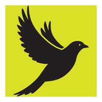 Black silhouette of a bird with open wings flying in a yellow square background vector