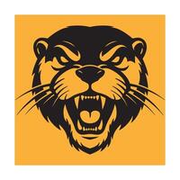 Fierce and angry otter head mascot illustration on a yellow background design vector