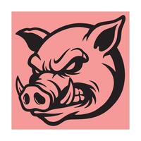 Fierce wild boar head with angry expression isolated on soft pink background vector
