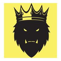 Silhouette of a beastly head with a crown on yellow background for logos and designs vector