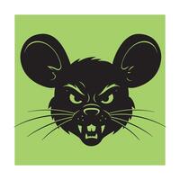 Aggressive black rat head silhouette with fierce expression on a vibrant green background vector
