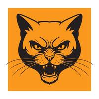 Angry black cat face illustration in orange square ideal for halloween design projects vector