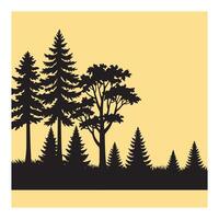 Silhouette illustration of a forest landscape with trees and bushes on a pastel background vector