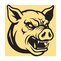 Fierce angry pig head cartoon illustration representing strength and aggression with stylized design vector
