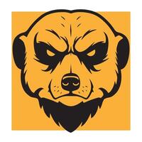 illustration of a fierce meerkat face with an angry expression in an orange square vector