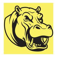 Fierce angry hippopotamus head with open mouth and visible teeth on yellow background vector