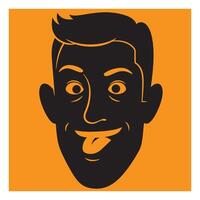 illustration of a man with tongue out on orange background for humorous designs vector