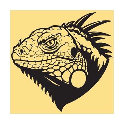 illustration of an iguana head showing detailed scales and black and beige contrast