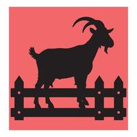 Silhouette of a goat standing on a fence with a pink background simple design vector