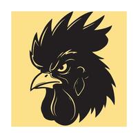 illustration of a black rooster head with an angry expression on a yellow background vector