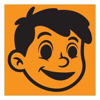 Smiling happy boy face illustration with thick black lines on orange background vector