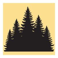Silhouetted black pine trees set against a pale yellow background design element vector