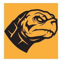 A bold black and yellow silhouette illustration of a turtle head with a focused expression vector