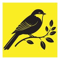 Silhouette of a bird perched on a branch against a vibrant yellow background vector
