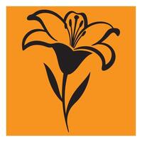 Elegant black and orange stylized illustration of a beautiful blooming lily flower design vector