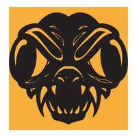 Stylized black monster head design with sharp teeth and minimalist aesthetic on a yellow background vector