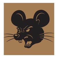 Black angry mouse head illustration with aggressive expression and sharp teeth on tan background vector