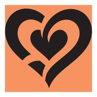 Abstract black heart shape design on orange background for love and affection concept vector