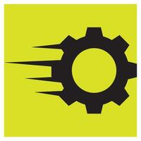 Abstract gear icon with speed motion lines on a bright yellow background vector