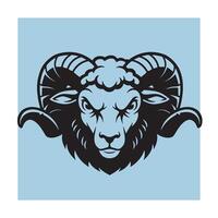 Bold illustration of a ram head silhouette against a light blue square background vector