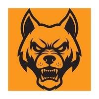 Aggressive dog head illustration featuring snarling teeth and intimidating expression on orange background vector