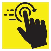 Hand pressing a button with a rotating gesture icon on a bright yellow background vector