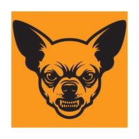 Angry chihuahua dog head in black silhouette against a vibrant orange background vector