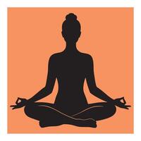 Silhouette of a woman in lotus position practicing meditation on a warm orange background vector