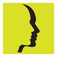 Silhouette of two faces merged on a bright yellow background for visual concept vector