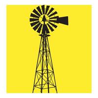 Silhouette of a vintage windmill structure with bright yellow background perfect for designs. vector