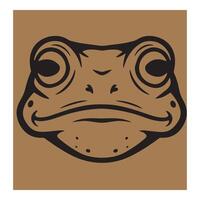Illustration of a stylized frog head on a brown background with simple black line art. vector