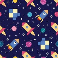 a space background with a rocket and planets vector