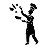 silhouette of a chef tossing pan. vector