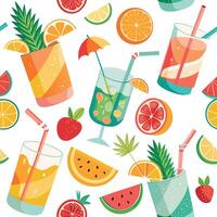 seamless pattern with colorful drinks and fruit vector