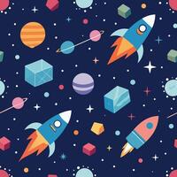 space rocket and space ship pattern vector