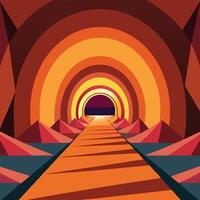 an orange tunnel with a light at the end vector